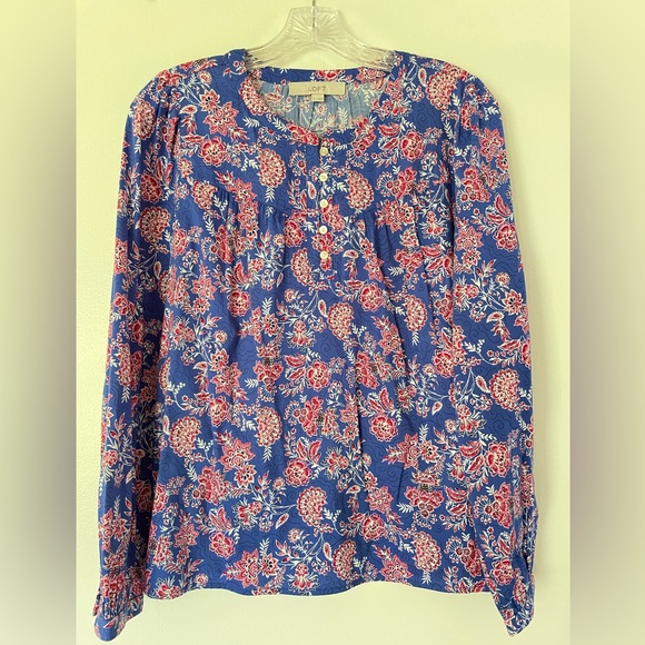 LOFT Tops - LOFT Blue Floral Long-Sleeve Blouse